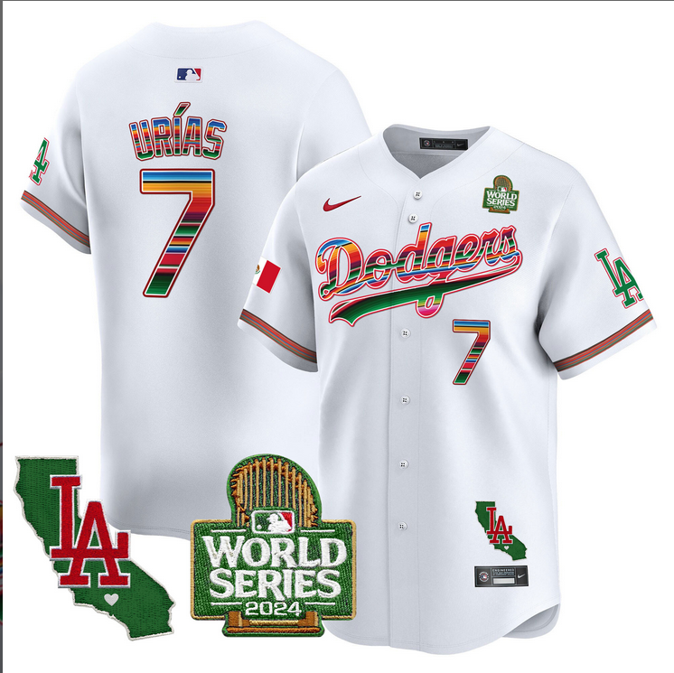 Men MLB Mexico Los Angeles Dodgers 7 Urias white 2024 World Series Champions Patch Jersey 2024110 style 4